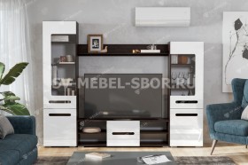 Мебель для гостиной МГС 6 (Исполнение 1/Венге/Белый глянец) в Большегривском - bolshegrivskoe.katalogmebeli.com | фото